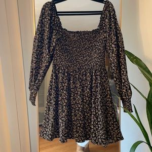 Black Mini Dress with Smocked Bodice.